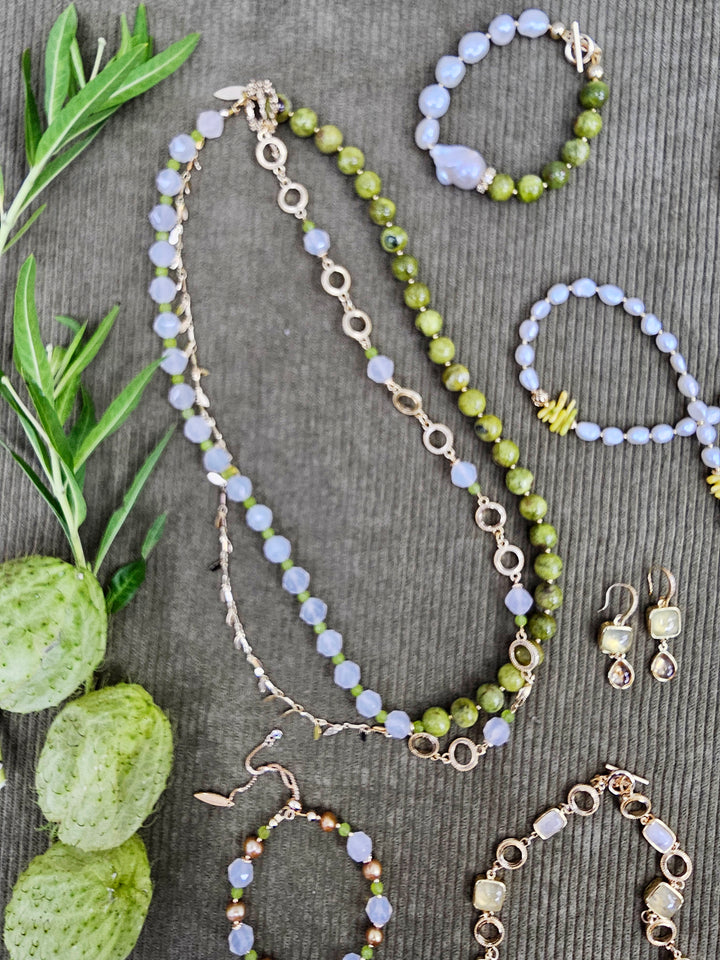 Green Opal With White Agate Layered Necklace SN030