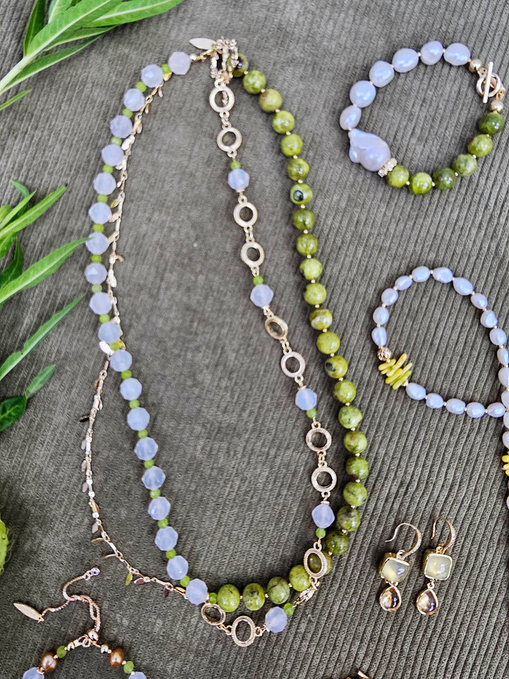 Green Opal With White Agate Layered Necklace SN030