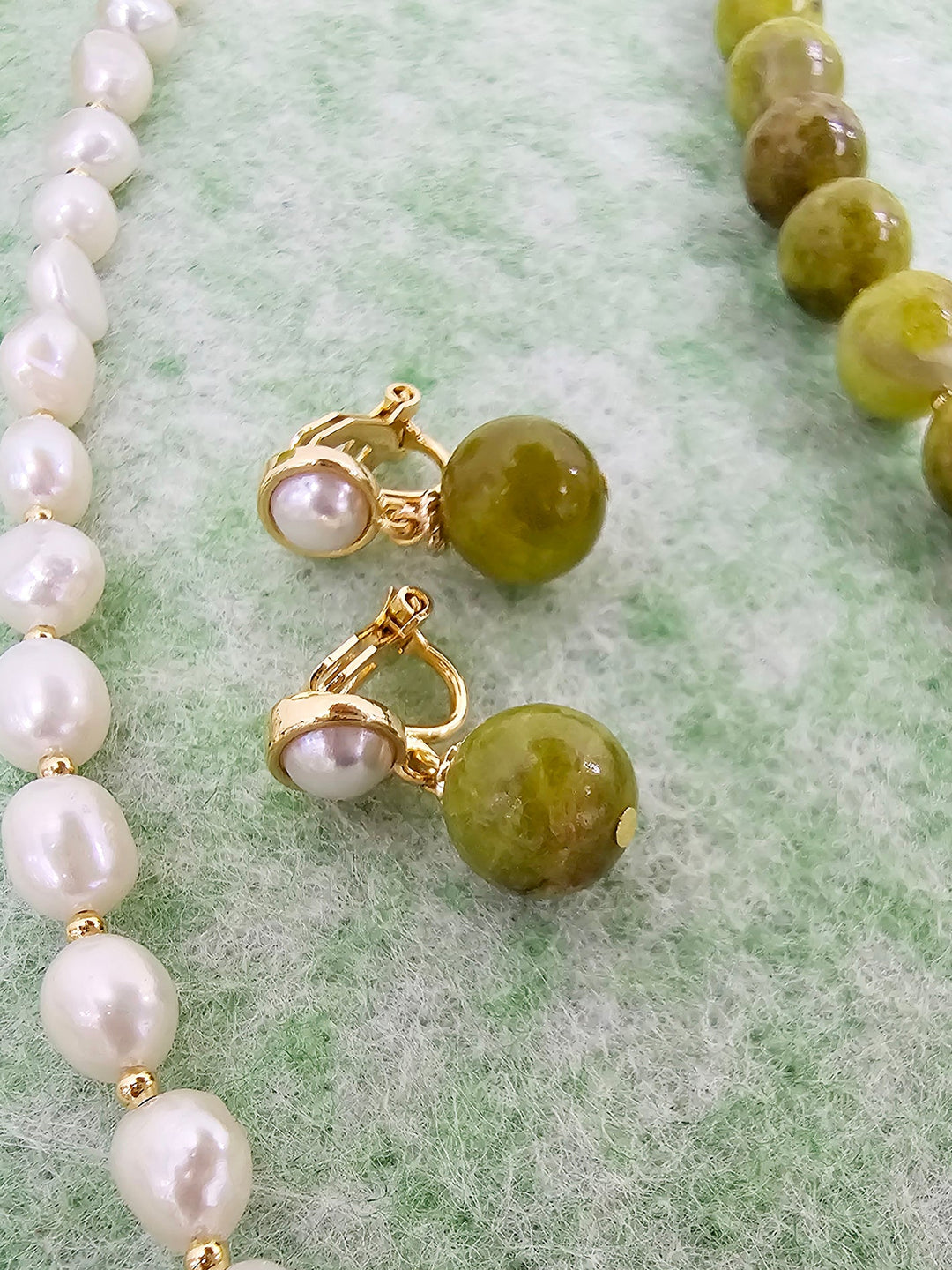 Classic Green Opal Dangle Clip-On Earrings SE020