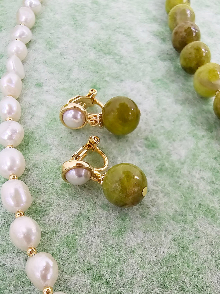 Classic Green Opal Dangle Clip-On Earrings SE020