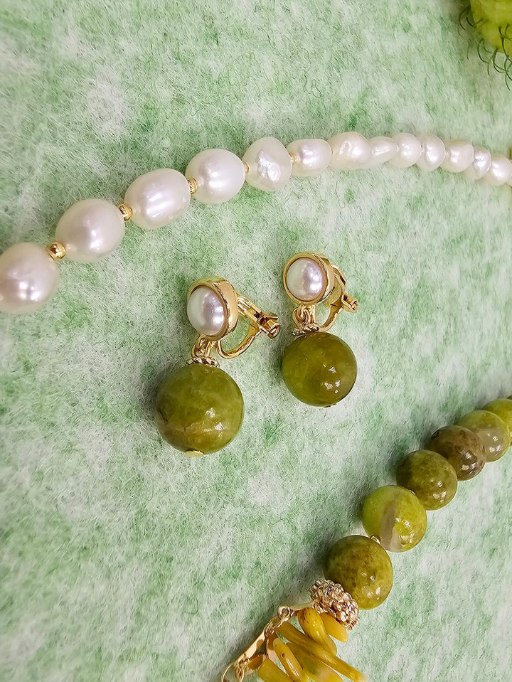 Classic Green Opal Dangle Clip-On Earrings SE020