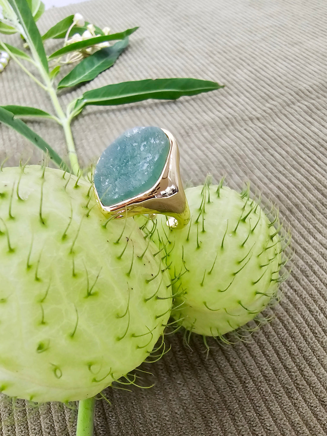 Unpolished Green Aventurine Stone Open Ring SR008