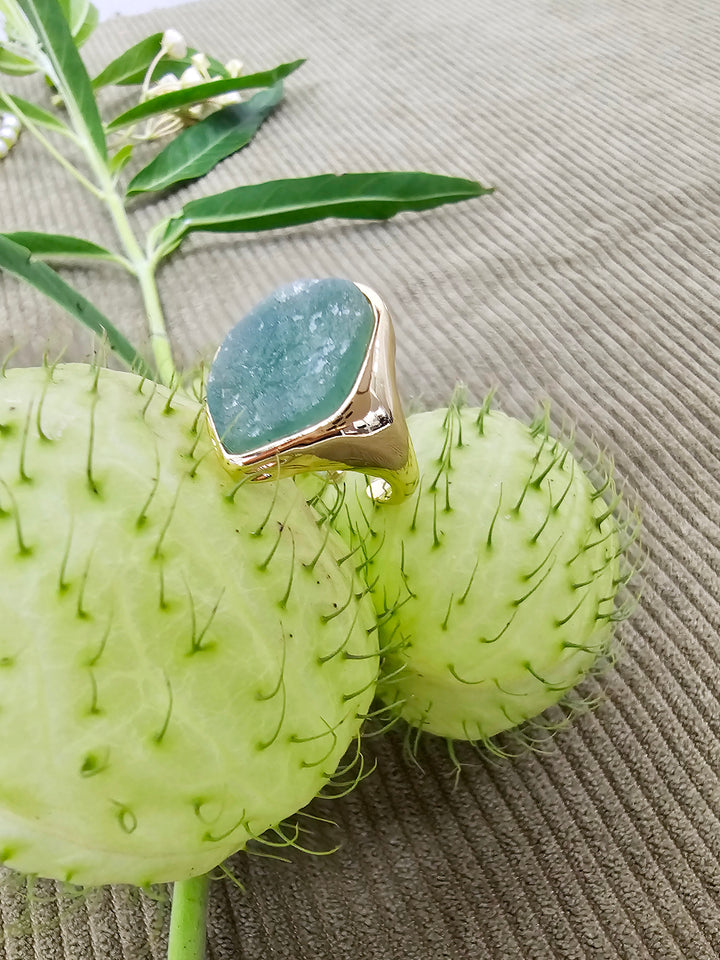 Unpolished Green Aventurine Stone Open Ring SR008