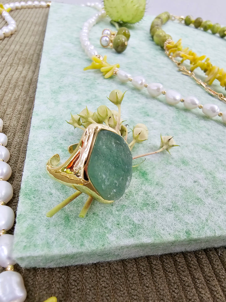 Unpolished Green Aventurine Stone Open Ring SR008