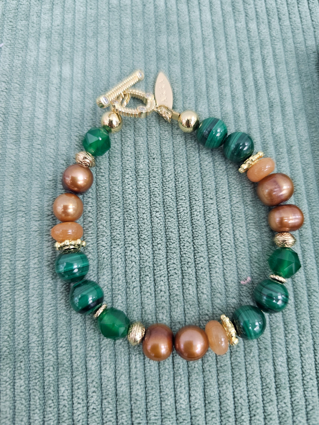 Vintage Style Malachite With Brown Freshwater Pearl And Gemstone Bracelet SB011