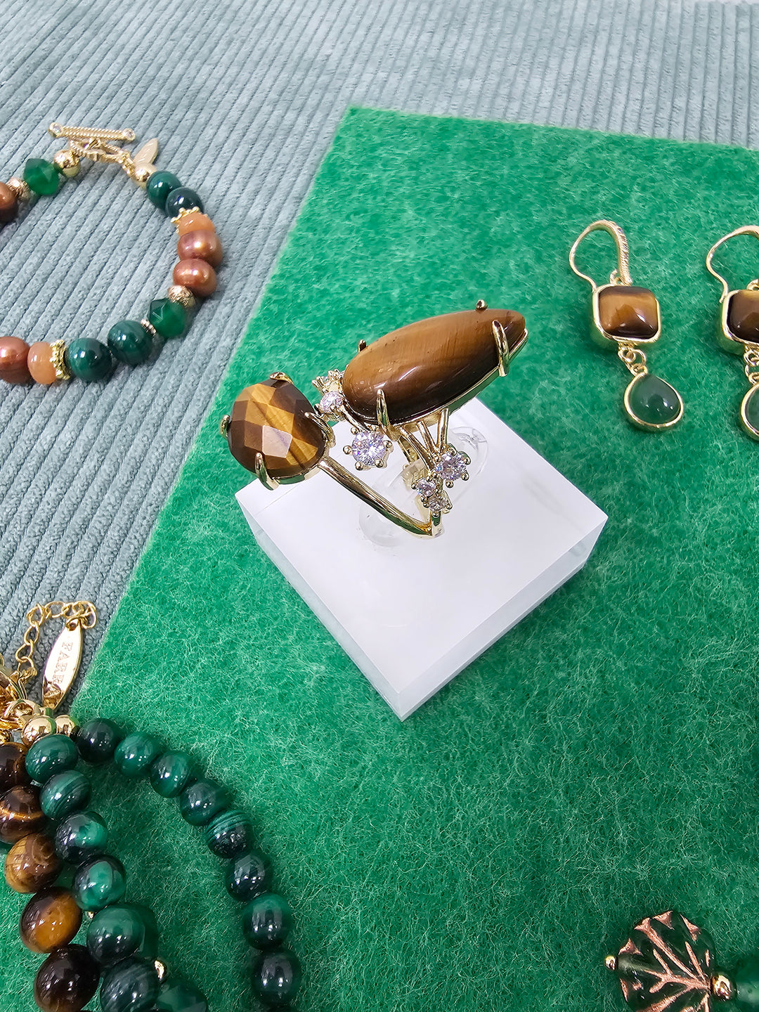 Tiger-eye Stone With Zircon Cocktail Ring SR007
