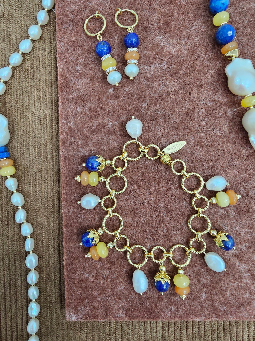 Colorful Gemstone With Freshwater Pearl Charms Bracelet SB009