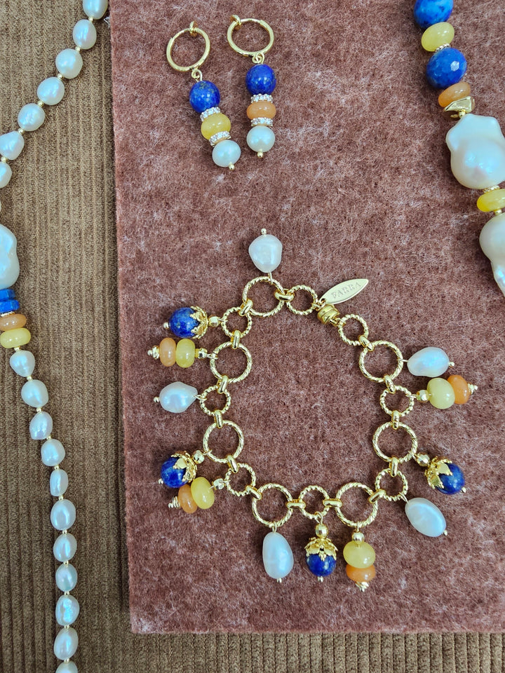 Colorful Gemstone With Freshwater Pearl Charms Bracelet SB009