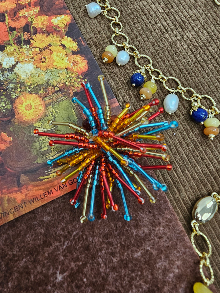 Firework Shaped Handcrafted Rainbow Color Brooch SP005