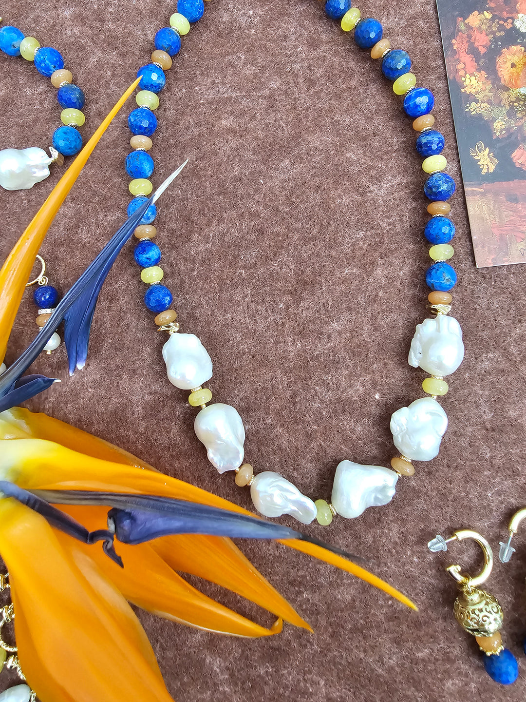 Artistic Lapis And Colorful Gemstone With Baroque Pearls Statement Necklace SN019
