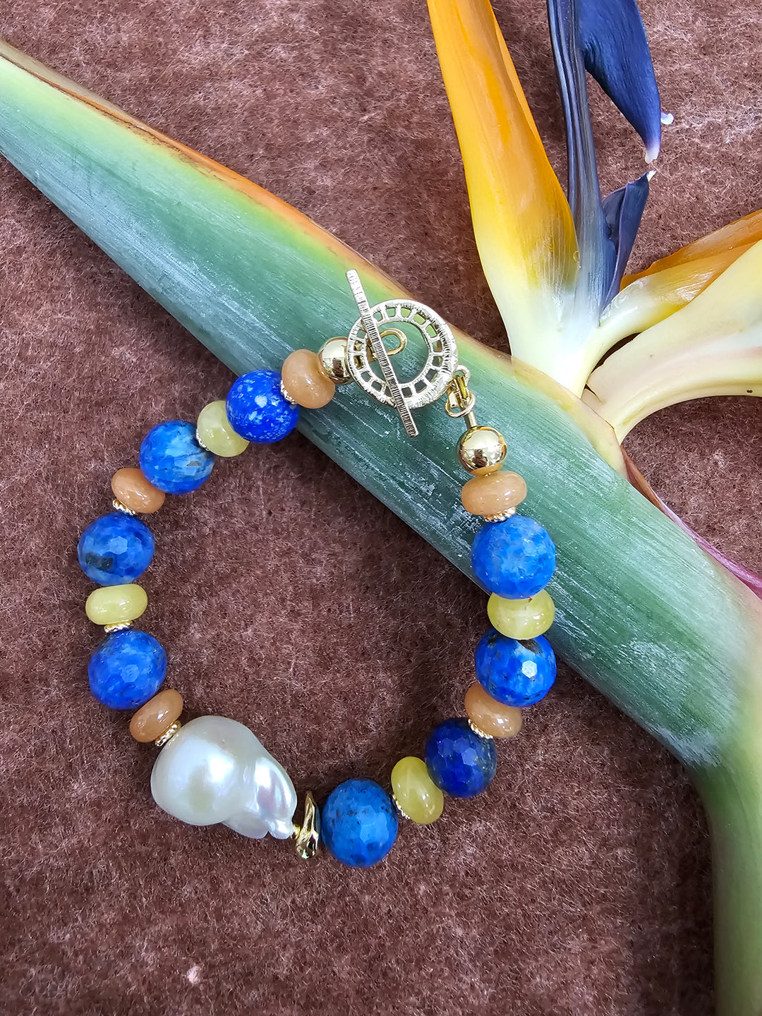 Lapis And Colorful Gemstone With Baroque Pearl Bracelet SB008