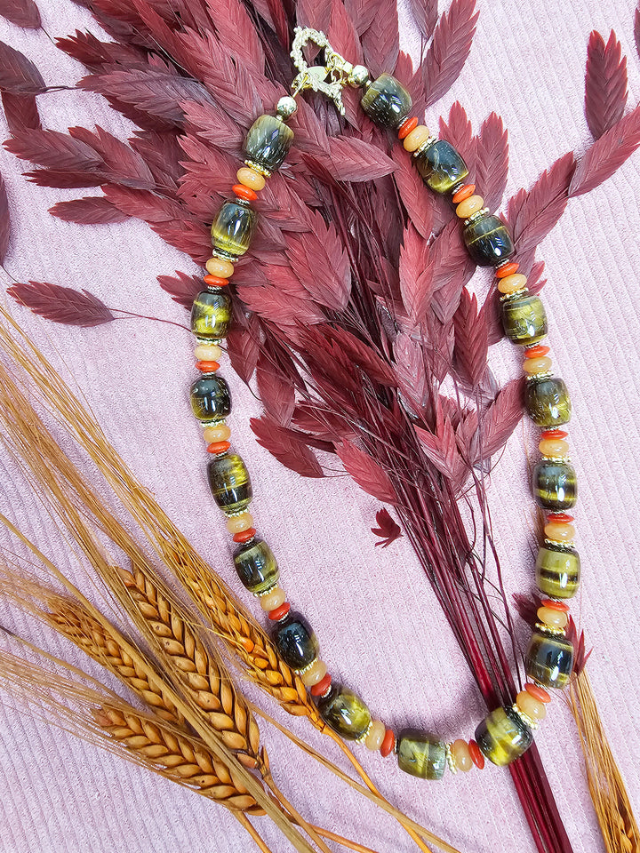Nugget Tiger-eye Stone With Orange Gemstone Necklace SN007