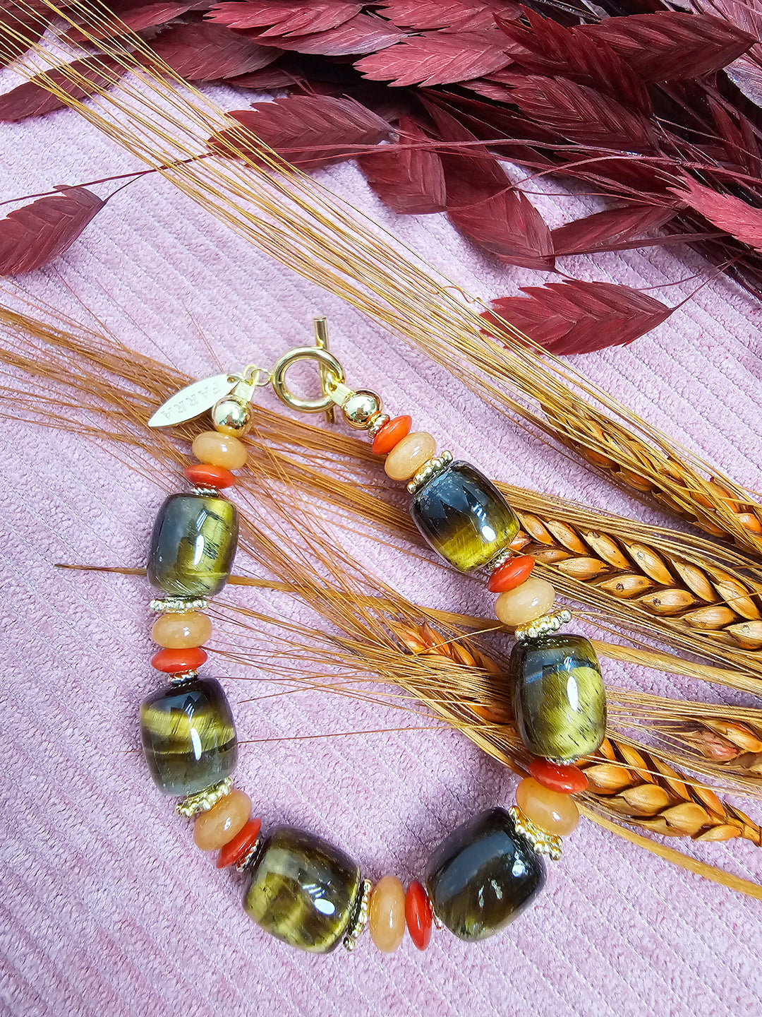Tiger-eye Stone With Orange Gemstone Bracelet SB002