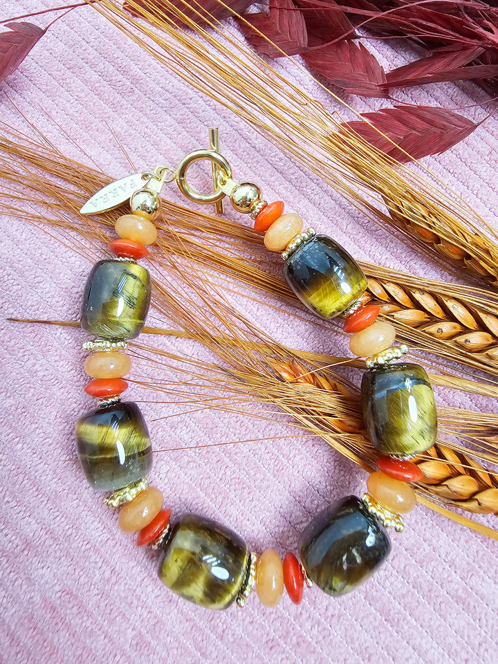 Tiger-eye Stone With Orange Gemstone Bracelet SB002