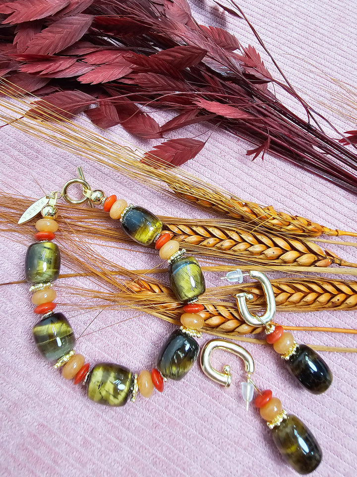 Tiger-eye Stone With Orange Gemstone Bracelet SB002