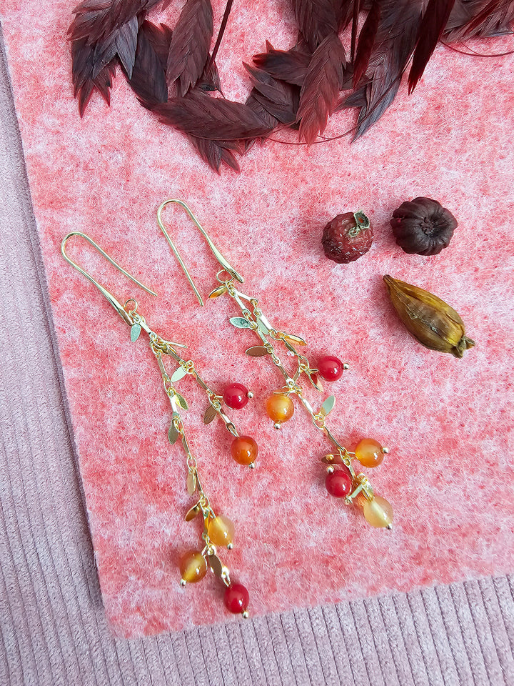 Red Bamboo Coral Orange Agate Drop Earrings SE004