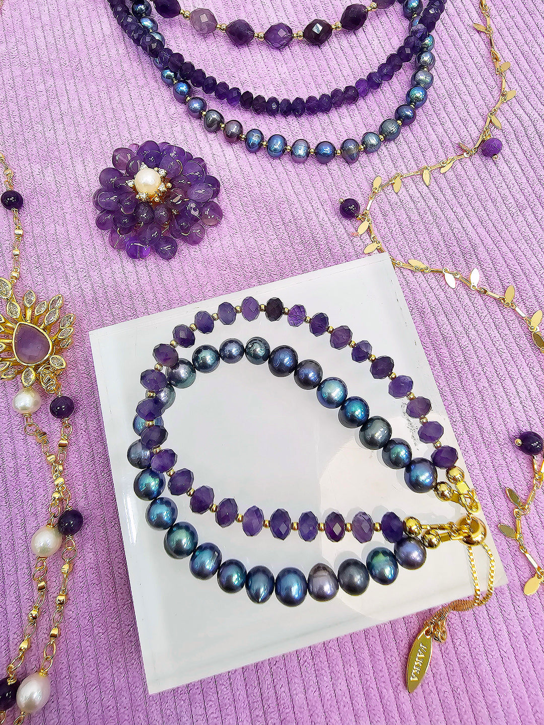Amethyst With Purple Freshwater Pearl Double Layers Bracelet SB007