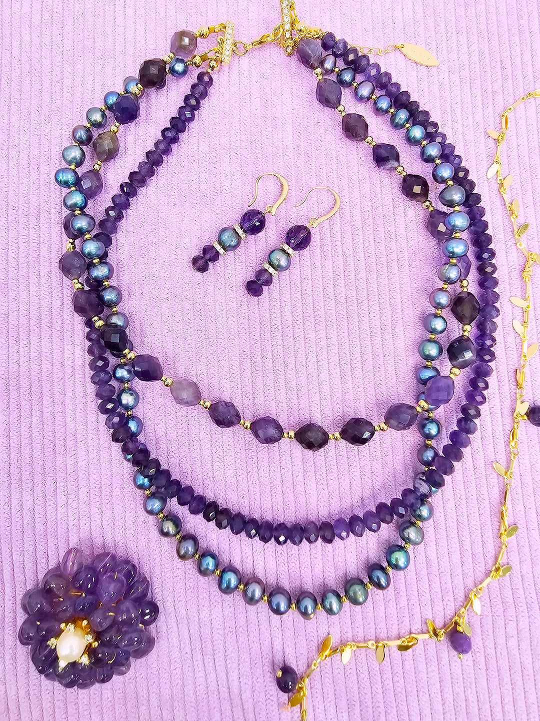 Elegant Amethyst With Purple Pearl Multi-Layers Necklace SN014