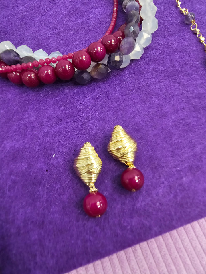 Sugilite Dangle Gold Stud Earrings SE007