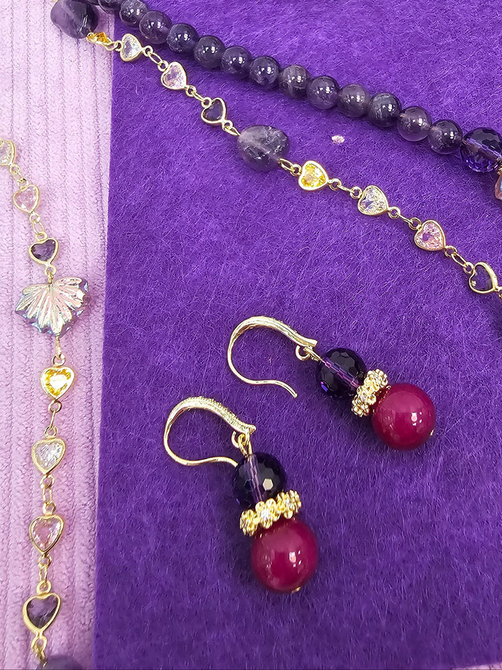 Purple Tone Sugilite With Amethyst Dangle Earrings SE006