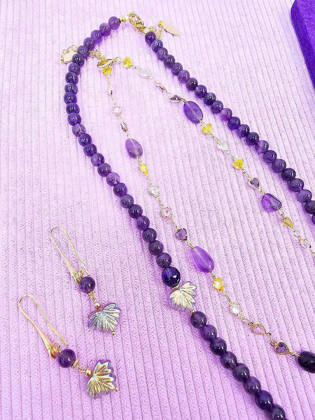 Amethyst With Leaves Long Necklace SN011