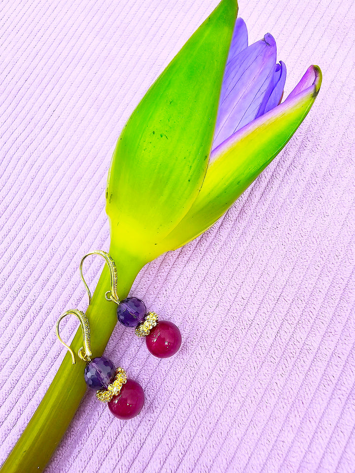Purple Tone Sugilite With Amethyst Dangle Earrings SE006