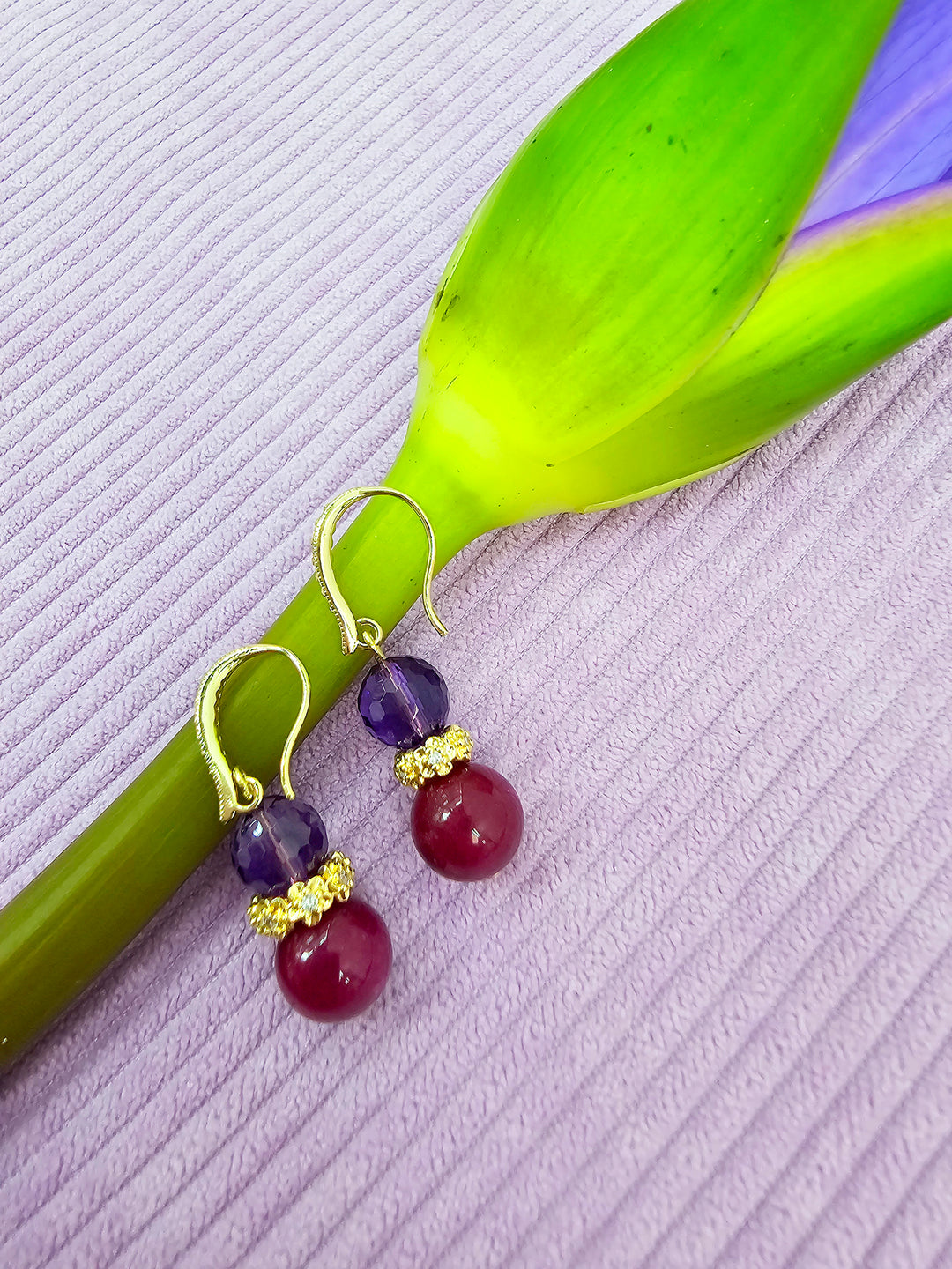 Purple Tone Sugilite With Amethyst Dangle Earrings SE006