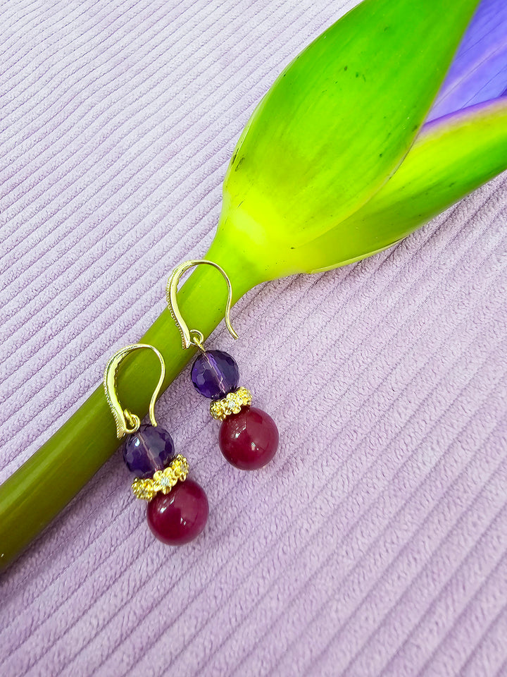 Purple Tone Sugilite With Amethyst Dangle Earrings SE006