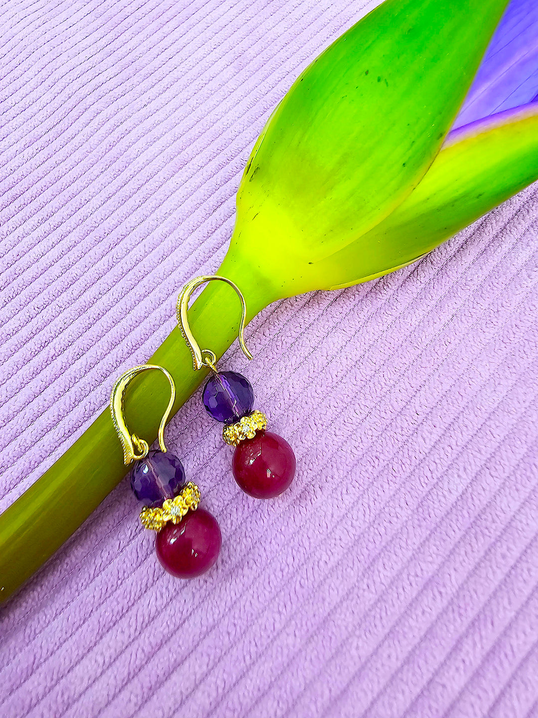 Purple Tone Sugilite With Amethyst Dangle Earrings SE006