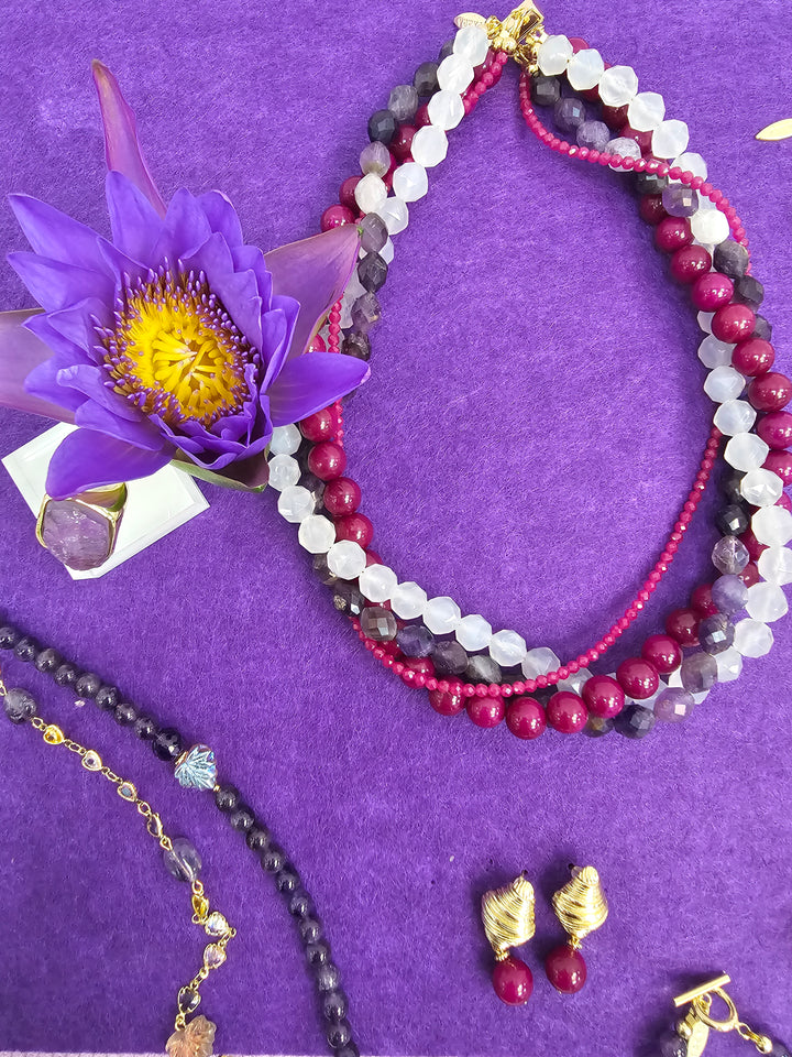 Purple Gemstone Multi-layers Chunky Necklace SN012