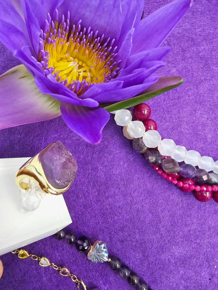 Unpolished Amethyst Stone Open Band Ring SR004