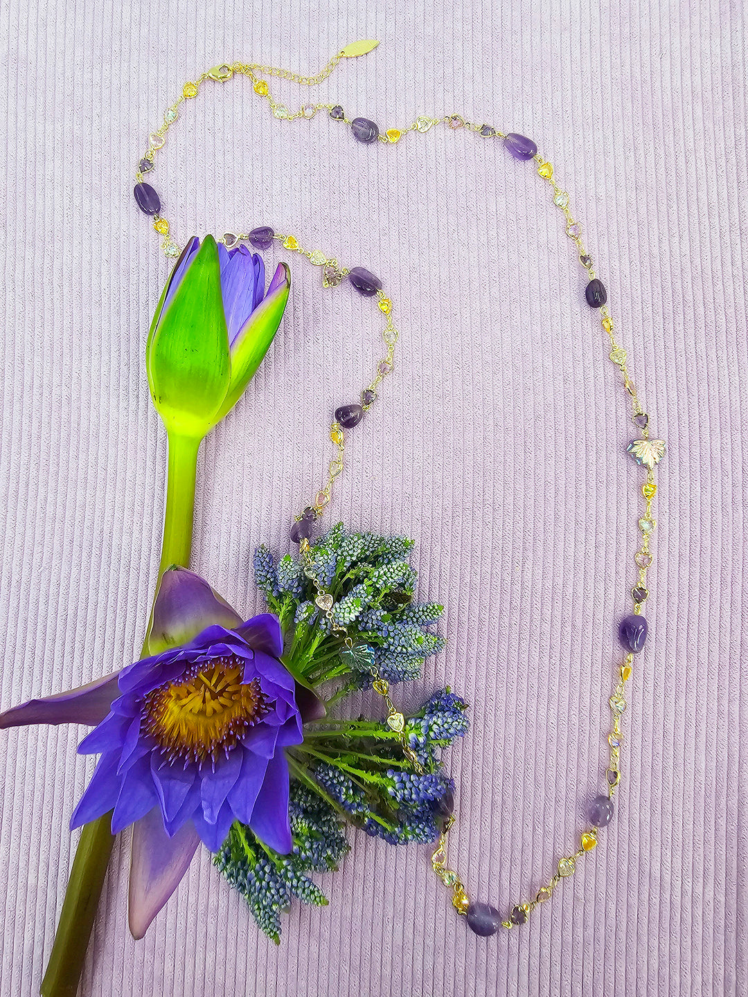 Colorful Zircon Chain With Amethyst Station Long Necklace SN010