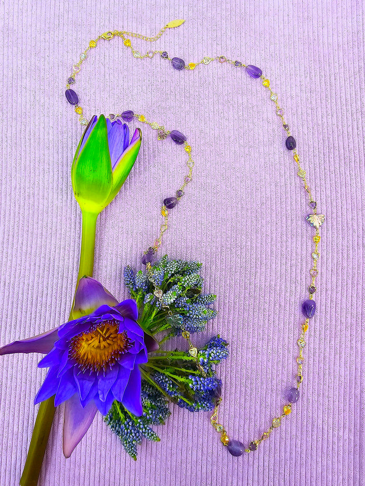 Colorful Zircon Chain With Amethyst Station Long Necklace SN010