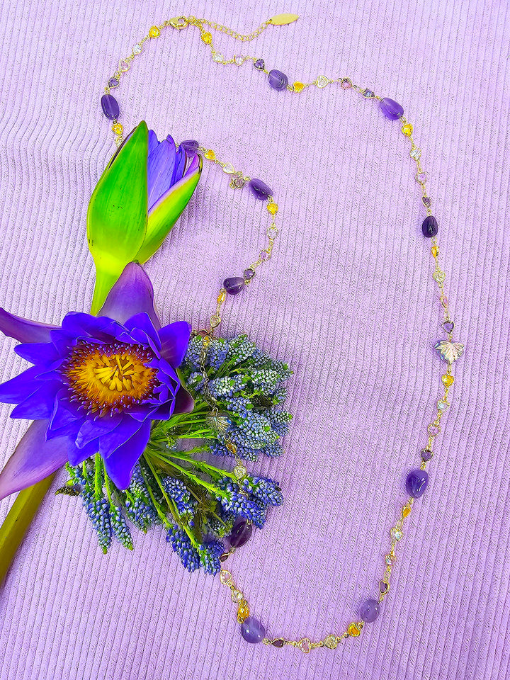 Colorful Zircon Chain With Amethyst Station Long Necklace SN010
