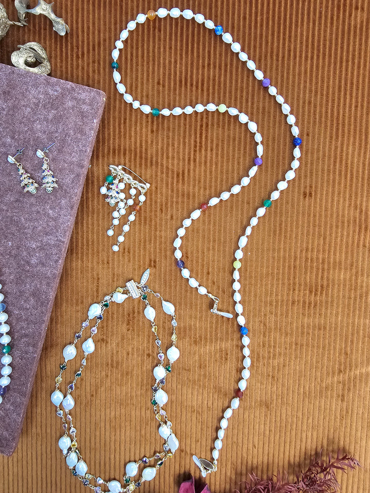 Freshwater Pearl With Colorful Gemstone Eye Glasses Chain SN042