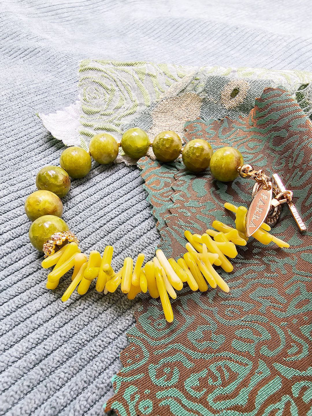 Natural-Inspired Green Opal With Yellow Bamboo Coral Bracelet SB019
