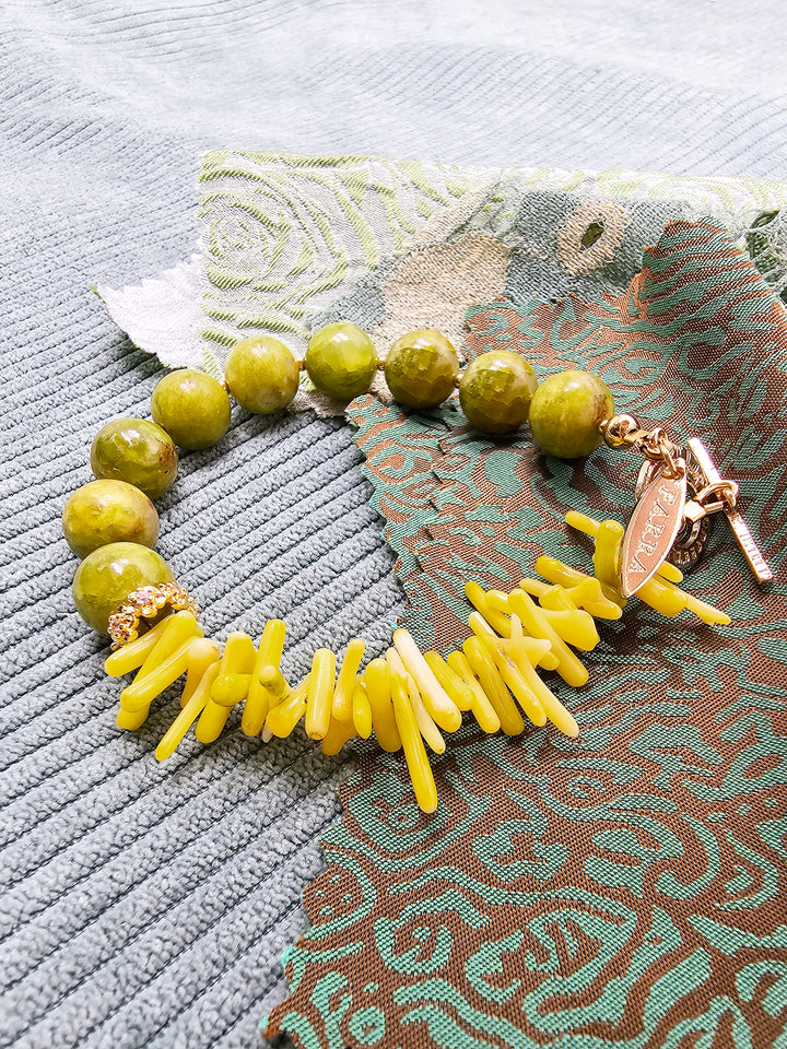 Natural-Inspired Green Opal With Yellow Bamboo Coral Bracelet SB019