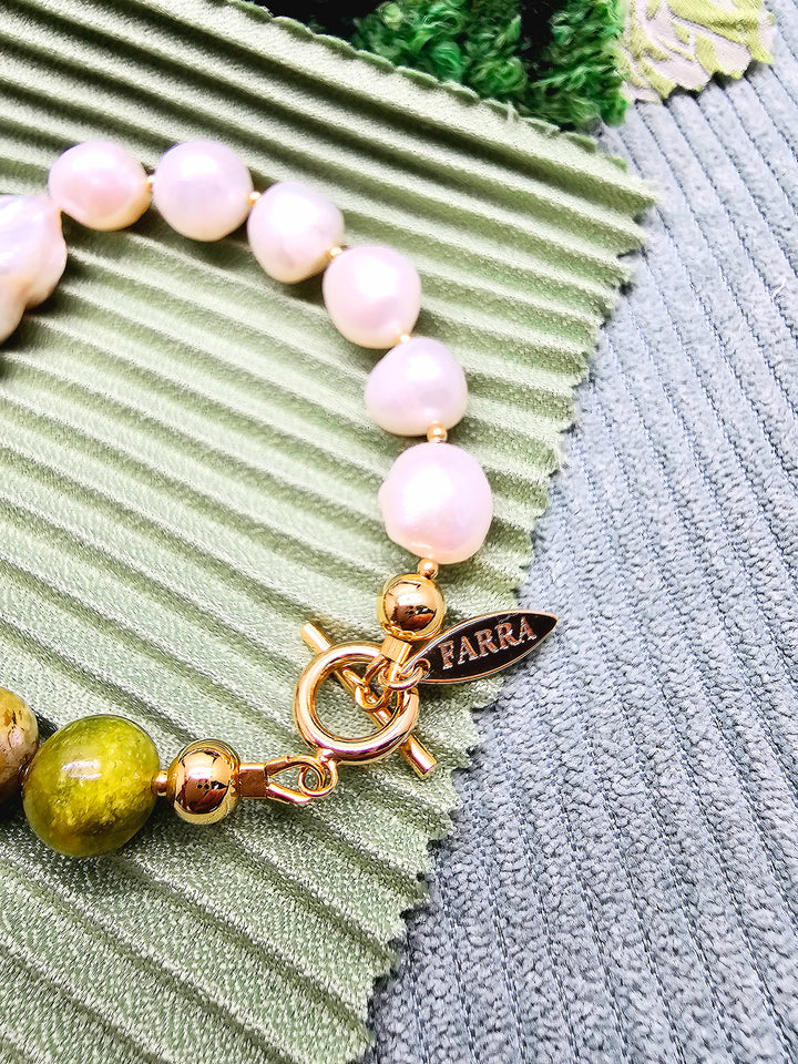 Green Opal With Freshwater Baroque Pearl Bracelet SB016
