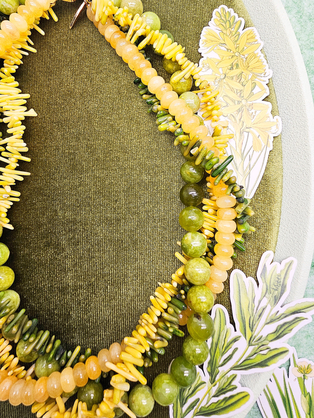 Artistic Green And Yellow Gemstone Multi-Layer Chunky Necklace SN035