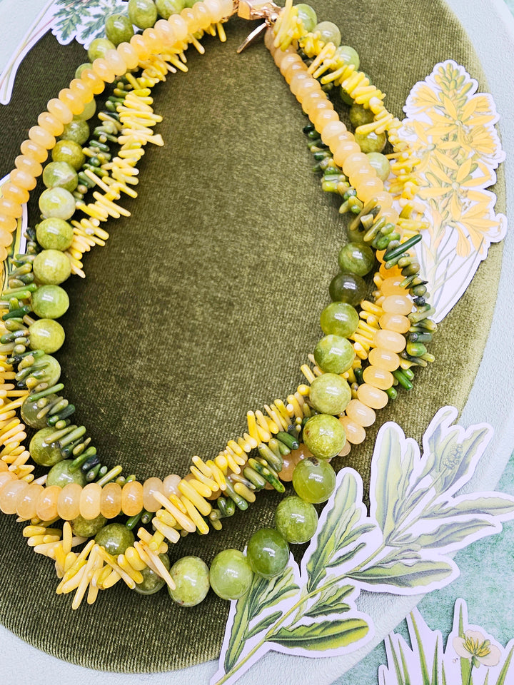 Artistic Green And Yellow Gemstone Multi-Layer Chunky Necklace SN035