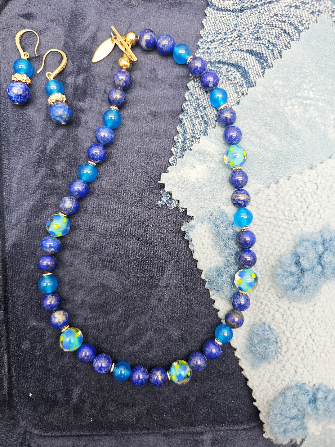 Artistic Lapis And Blue Agate Choker Necklace SN016
