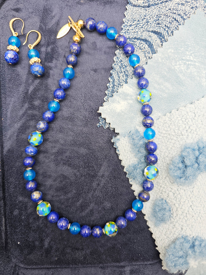 Artistic Lapis And Blue Agate Choker Necklace SN016