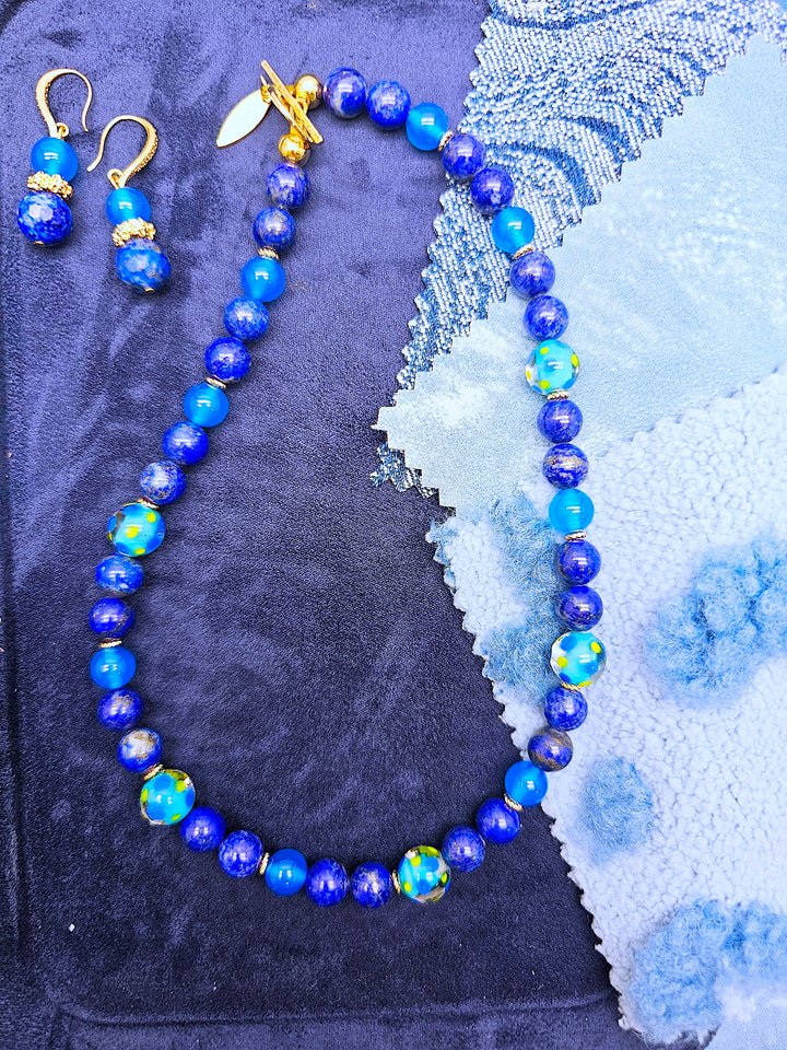 Artistic Lapis And Blue Agate Choker Necklace SN016