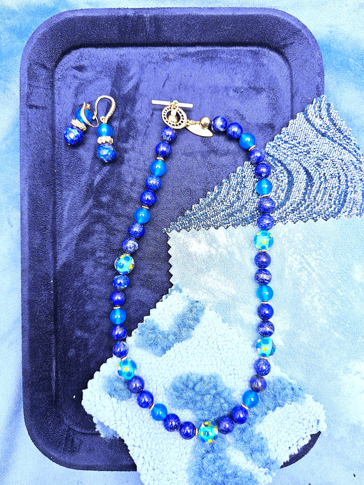 Artistic Lapis And Blue Agate Choker Necklace SN016