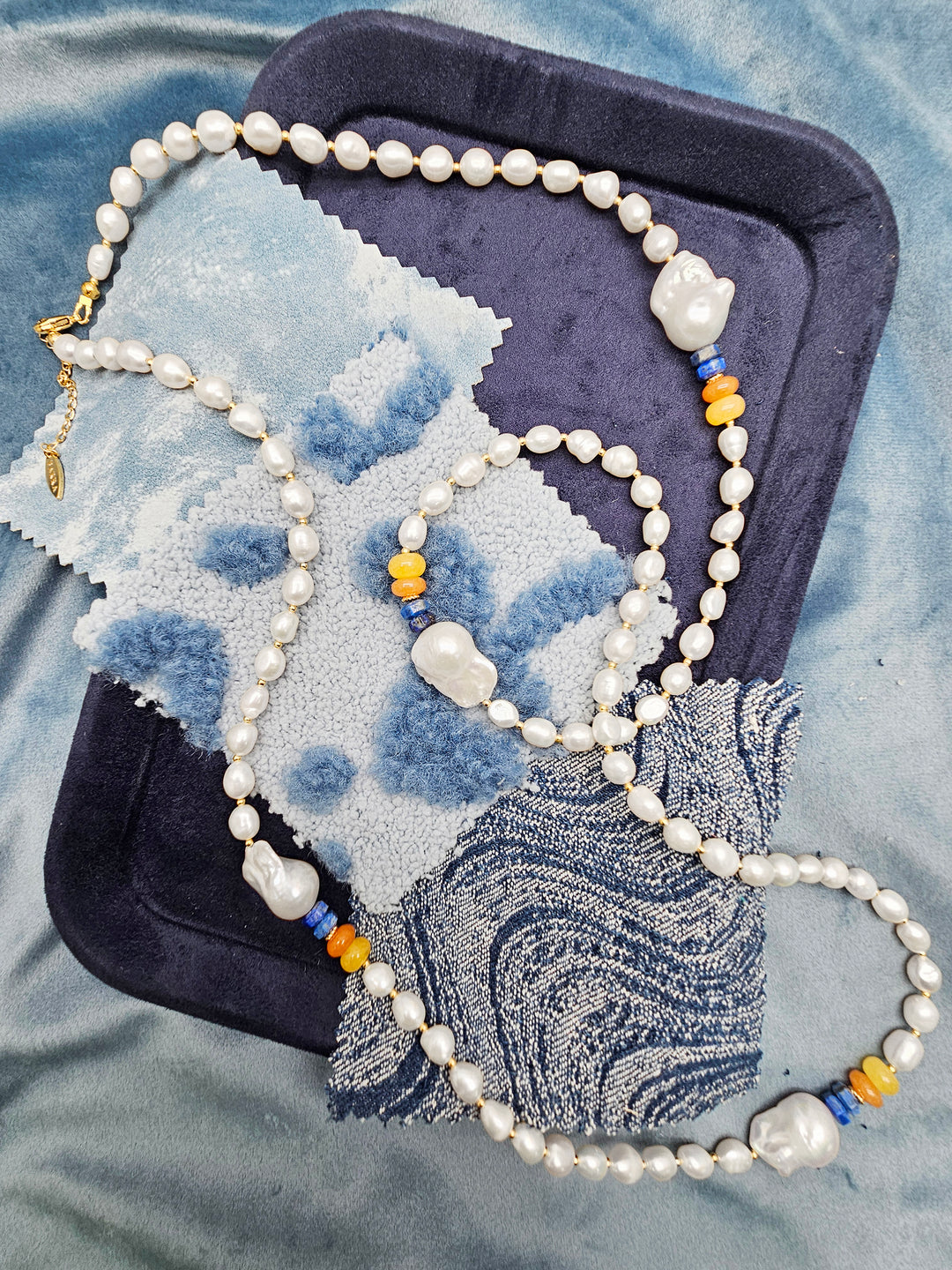 Freshwater Baroque Pearl With Colorful Gemstone Long Necklace SN018