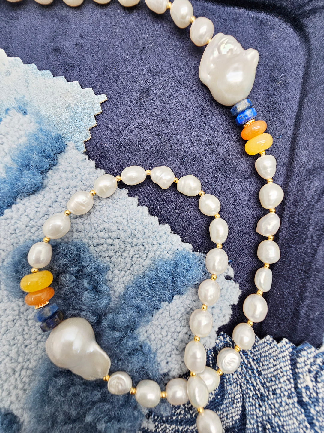 Freshwater Baroque Pearl With Colorful Gemstone Long Necklace SN018