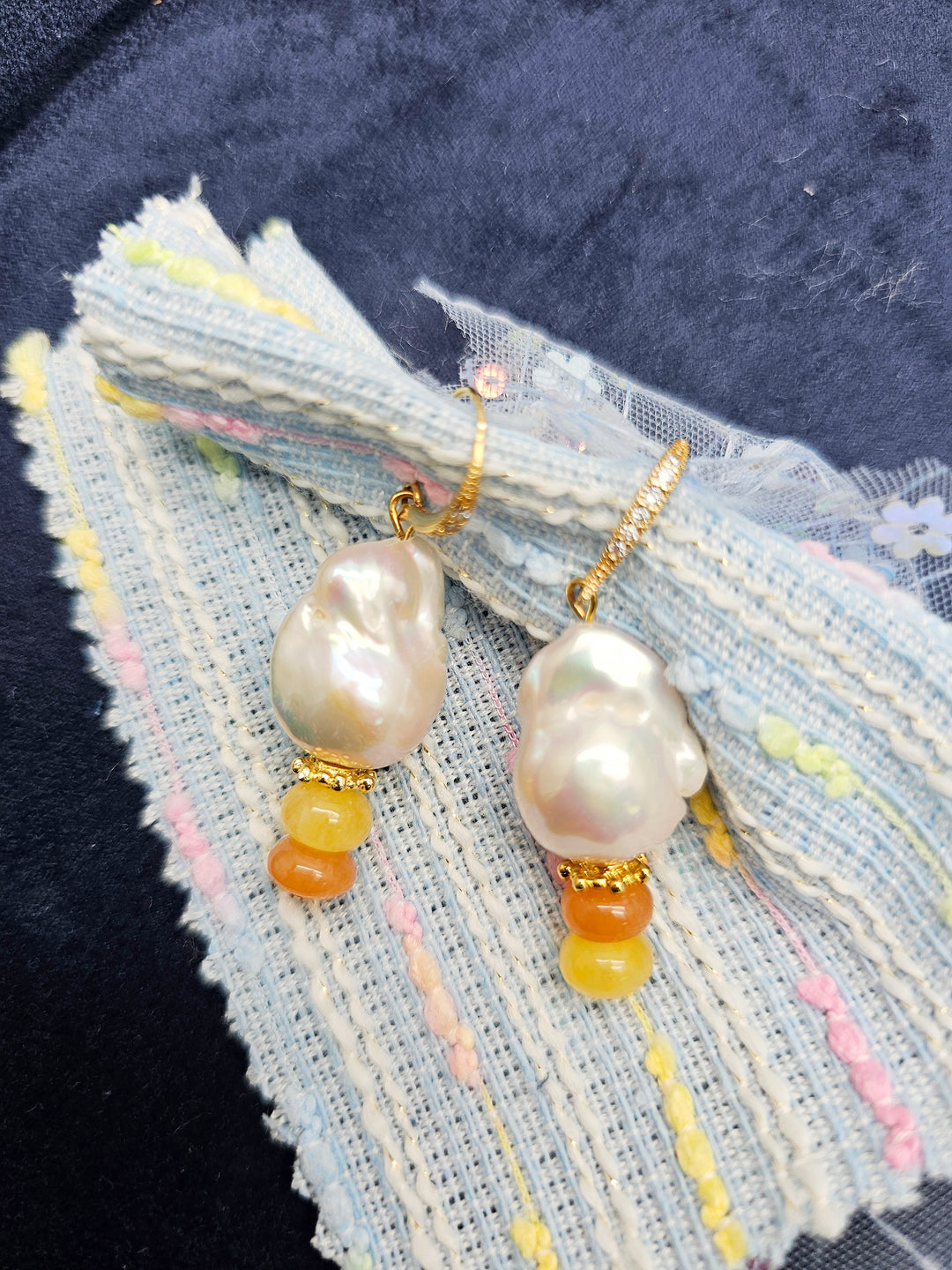 Baroque Pearl With Orange Tone Gemstone Earrings SE012
