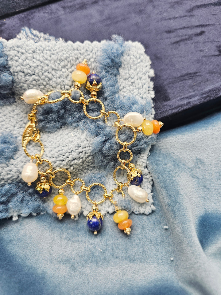Colorful Gemstone With Freshwater Pearl Charms Bracelet SB009