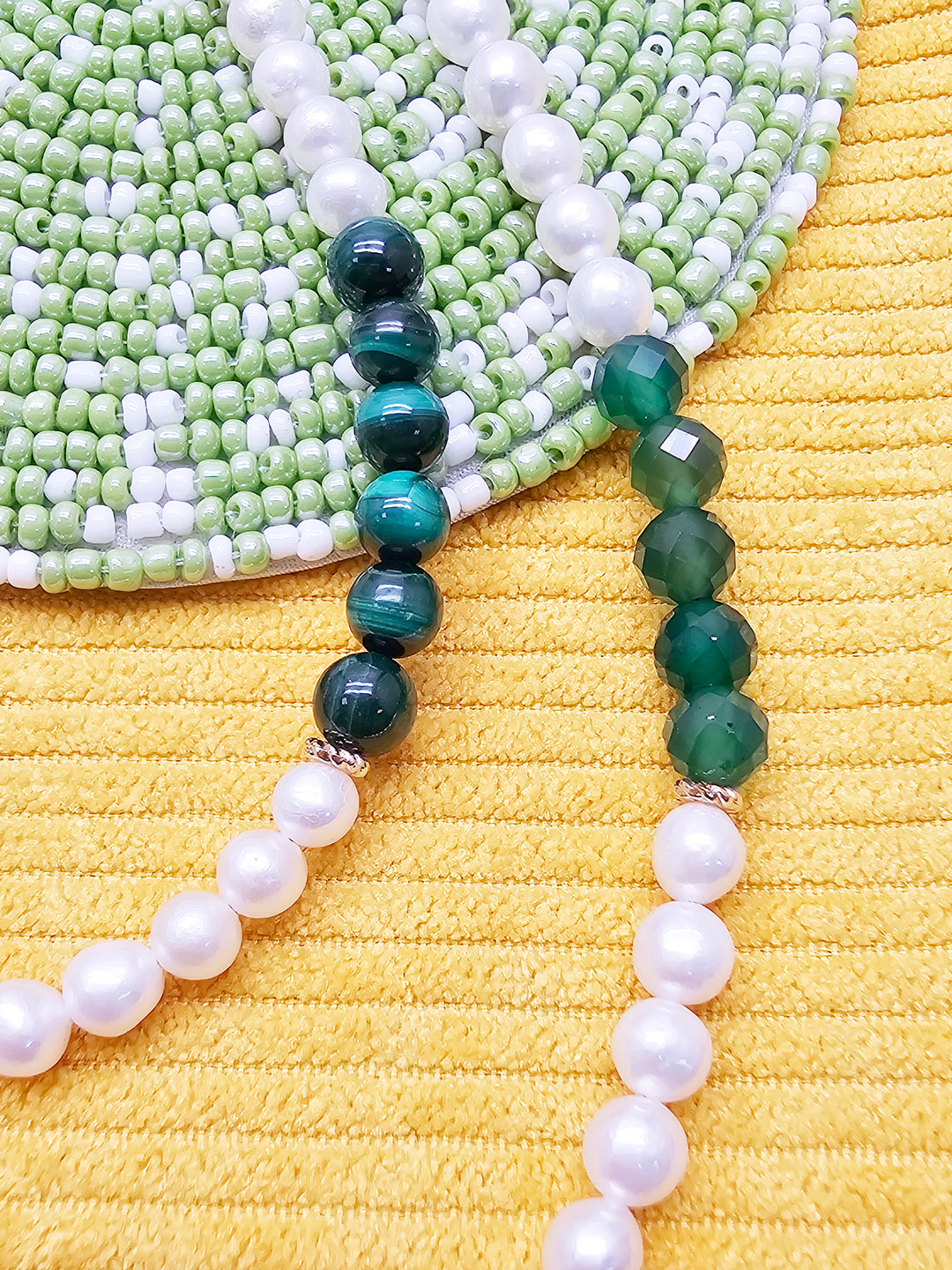 Freshwater Pearl With Green Malachite And Agate Long Necklace SN027