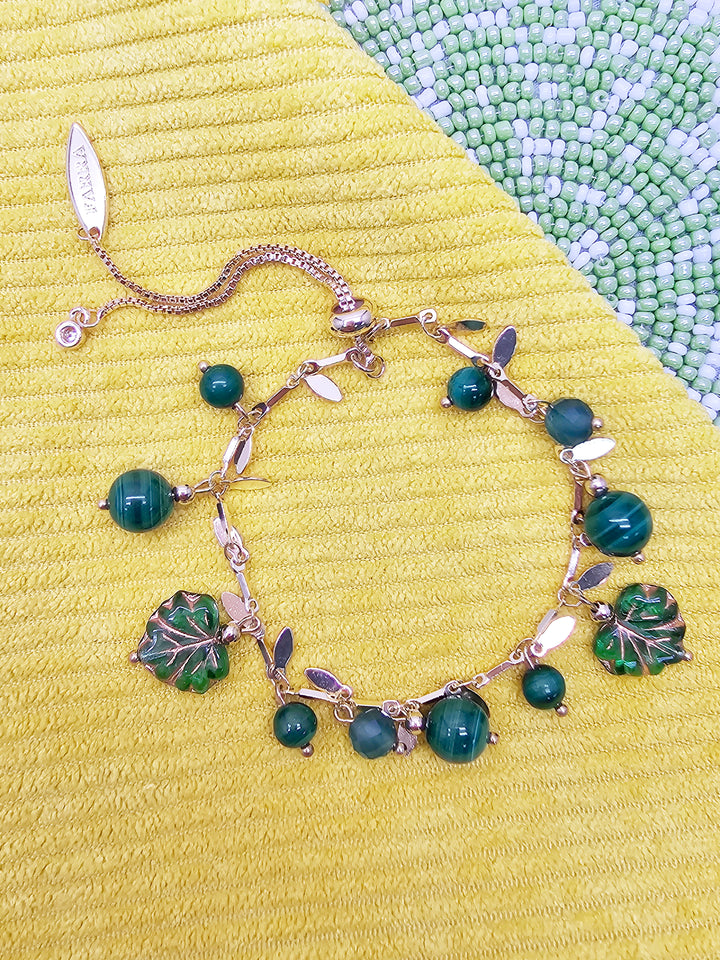 Natural-Inspired Malachite With Leaves Charm Bracelet SB014